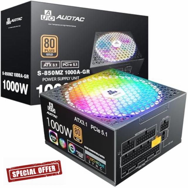 1000W Fully Modular Power Supply 80+ Gold Certified with 12V-2x6 Cable – ATX 3.1 & PCIe 5.1 Compliant