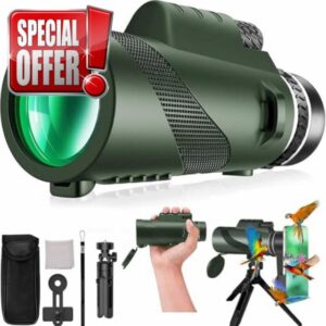 Monocular-Telescope 80x100 High Powered Monoculars High Definition for Adults High Powered with Smartphone Adapter Telescope Hunting Wildlife Bird Watching Travel Camping Hiking-Dark Gree