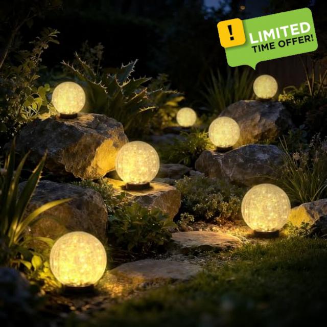 HOTEAGLE Solar Globe Lights Outdoor Waterproof-Large 2-Pack Solar Balls Garden-Cracked Glass Ball Solar Lights Outdoor-Solar Orbs Outside Decor Garden Patio & Lawn Backyard Deco