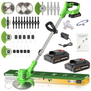 21V Grass Trimmer Cordless with 2 Battery and Charger 5 Types 26Pcs Blade 3 in 1 Weed Trimmer Lawn Edger Brush Cutter for Lawn Yard Garde