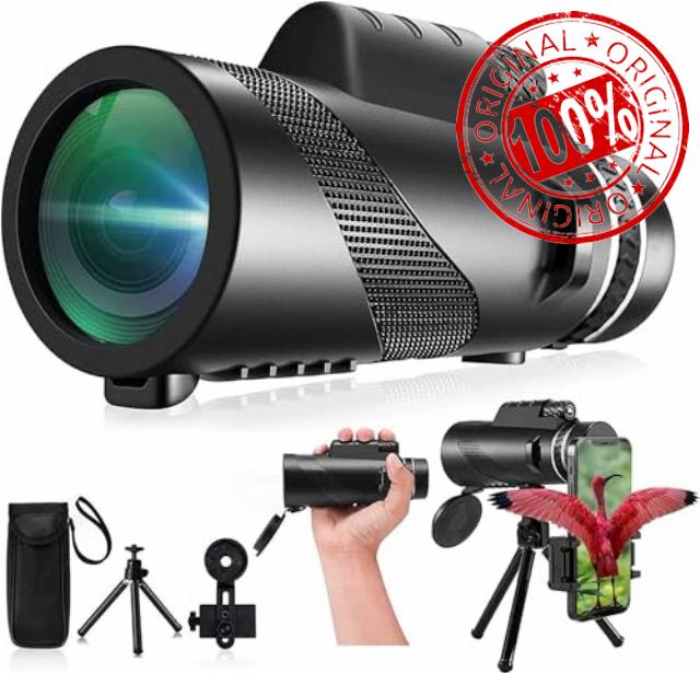 Monocular-Telescope 80x100 High Powered Monoculars High Definition for Adults High Powered with Smartphone Adapter Telescope Wildlife Bird Watching Travel Camping Hiking-Black