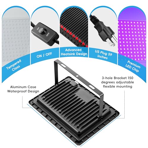 365nm Black Flood Light Outdoor with Plug and Switch
