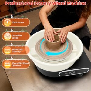 10 Inch Ceramic Wheel Forming Machine with LCD Touch Screen 50-320RPM Speed Adjustable and Foot Pedal Detachable Basin