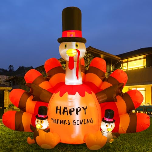 Inflatable Turkey Blow Up with Built-in LEDs for Thanksgiving Party Indoor Outdoor Yard Garden Lawn Déco