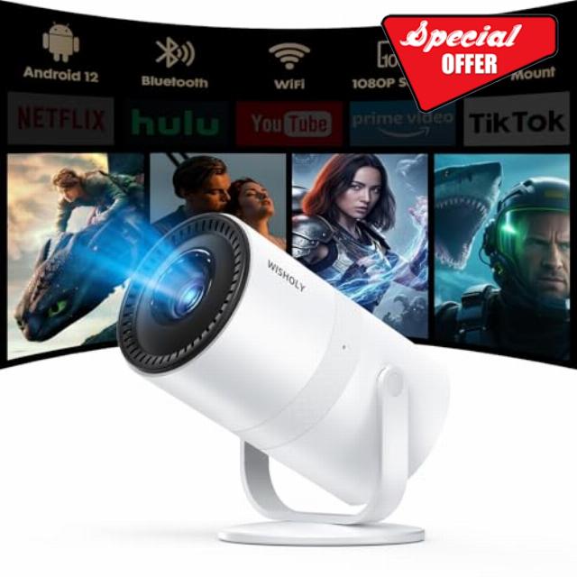 Mini Projector with Android 12 [Built-in App & Electric Focus] 1080P Support