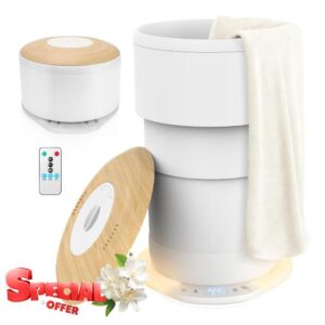 Homelove Towel Warmer for Bathroom - Upgrade Foldable Heated Towel Warmers Bucket with Time Setting and Auto Shut Off for 24L Large Towel Warmer with Lighting and Adjusts 3 Heat Levels-Wood