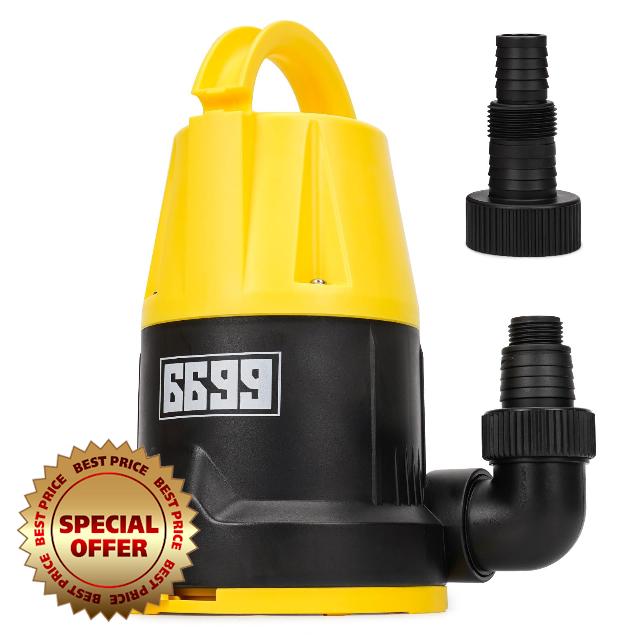 Portable Utility Pump 1/2HP Submersible Water Pump 2500GPH Remove Water for Pool Garden Pond Hot Tub Flooded House High Flow/Low Water Level Mode Adjustable