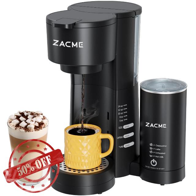 ZACME Single Serve Coffee Maker with Milk Frother