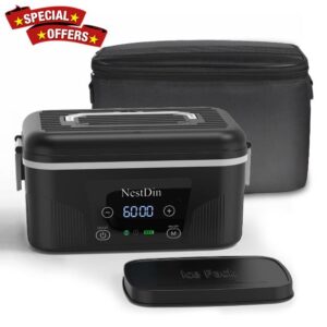 Cordless Heated Lunch Box: 1.4L Electric Lunch Box With Battery Powered - Custom Heating Time and Preset Heating Function for Adult - Portable Food Warmer for Office