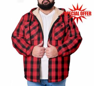 Flannel Fleece Hooded Jacket for Men Big and Tall Plaid Sherpa Thermal Lined Shirt Jacket