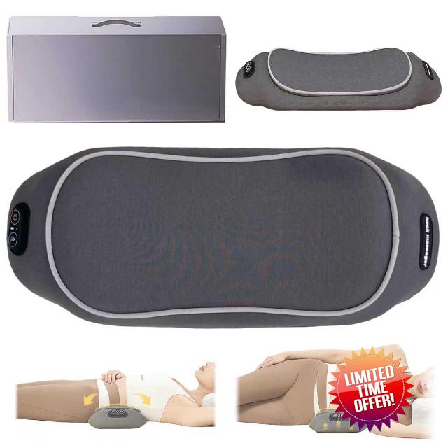 Rechargeable 3-in-1 Lumbar Massager with Heat & Traction - Portable Electric Back Support Pillow for Neck