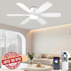 52inch White Ceiling Fans with Lights and Remote/App Control