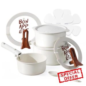 CAROTE Ceramic Sauce Pan Sets with Stand-Up Lid 2QT
