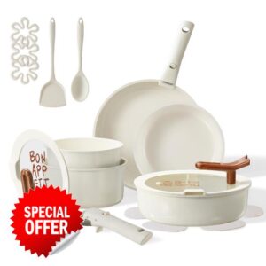 CAROTE 18Pcs Ceramic Cookware Set with Detachable Handle