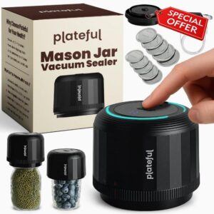 Plateful Electric Mason Jar Vacuum Sealer Kit (Lids Included) For Wide Mouth And Regular Mouth Jars