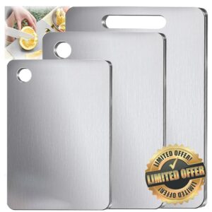 100% Pure Titanium Cutting Board Set of 3 - Food-Grade Titanium Cutting Boards for Kitchen Dishwasher Safe
