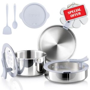 CAROTE Tri-Ply Stainless Steel Cookware Set with Stand-Up Lid
