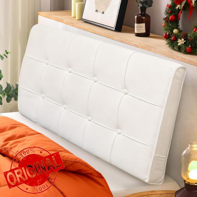 BCU White Headboard Pillow Queen Size Upholstered Large Bolster Wedge Pillow Headboard Back Rest Support Pillow with Side Pocket for Queen Size Bed