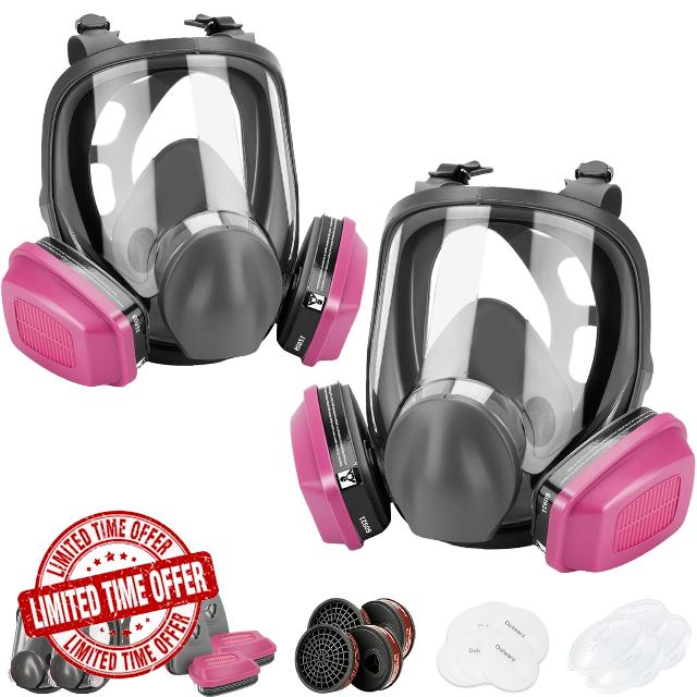 Full Face Respirator Mask with Filters - 2 Pack 6800 Gas Mask with 60921 & P-A-1 Activated Carbon Filter