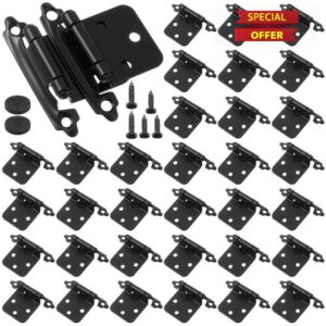 Shimeyao 100 Pack (50 Pair) 1/2 Overlay Matte Black Cabinet Hinges Self Closing Bath & Kitchen Cabinet Hinges Black Flush Mount with Door Bumpers & Upgraded Screws