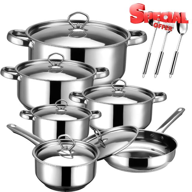 Cookware Set - 15 Piece Stainless Steel Cookware Set