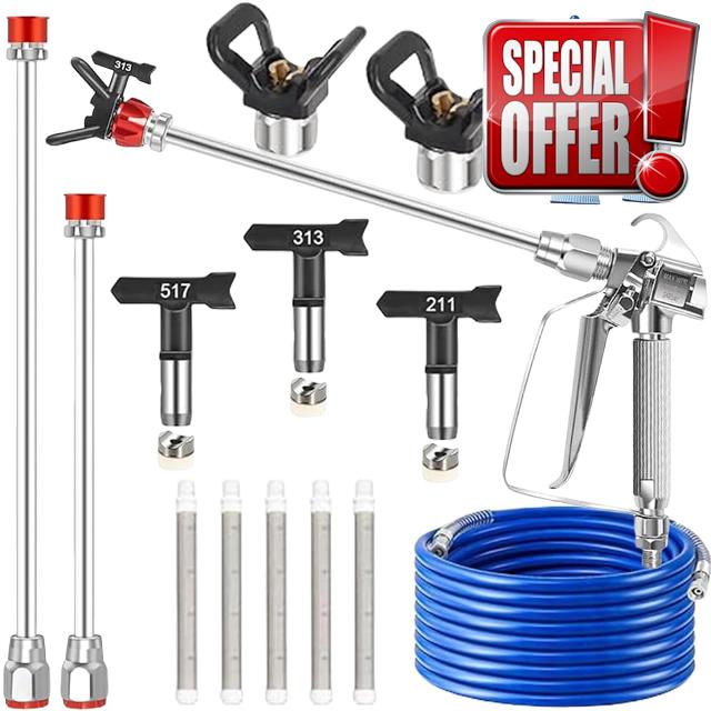 16 Pcs Airless Paint Sprayer Gun Kit – 3600PSI Professional Spray Gun with 25Ft Hose