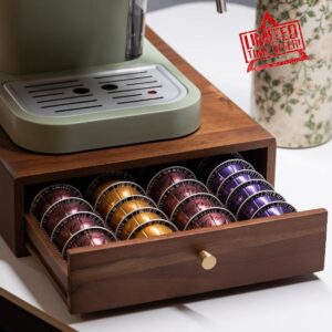 Acacia Wood Coffee Pod Drawer Compatible with Nespresso Vertuo