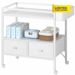 BOLUO Baby Changing Table with 2 Fabric Drawers