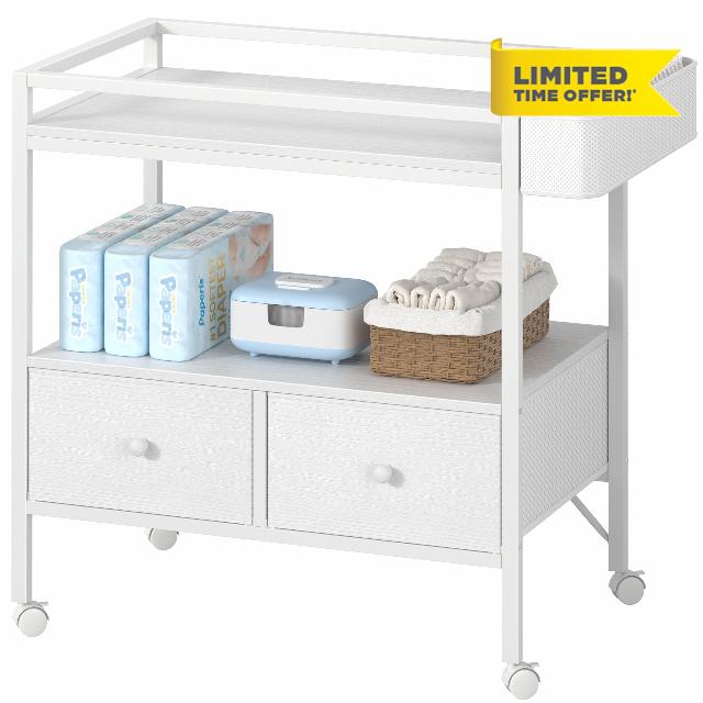 BOLUO Baby Changing Table with 2 Fabric Drawers