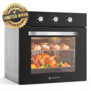 AMZCHEF Wall Ovens 24 inch Electric: 2800w Single Wall Oven with 6 Cooking Modes
