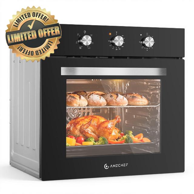 AMZCHEF Wall Ovens 24 inch Electric: 2800w Single Wall Oven with 6 Cooking Modes