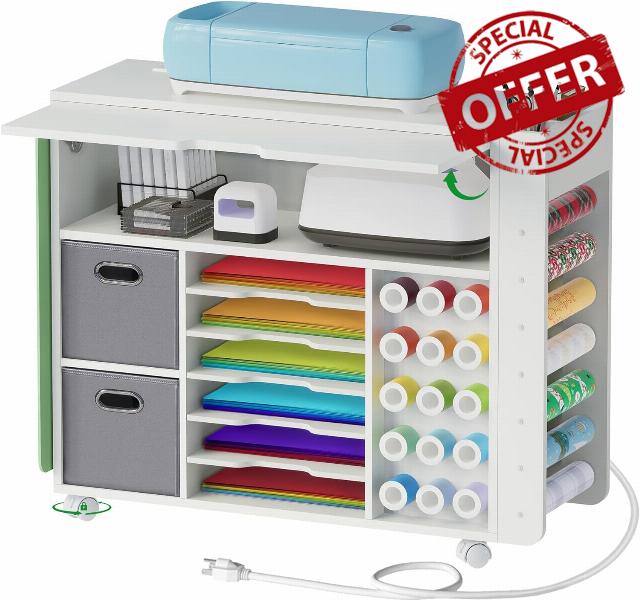 Craft Organizers and Storage Cart - Craft Table Compatible with Cricut Machine
