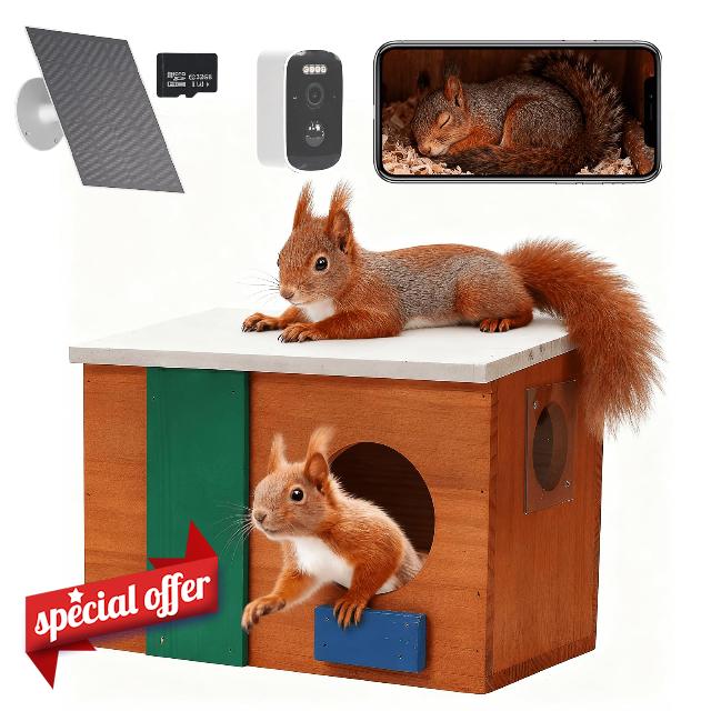 Squirrel House with with Camera Solar Powered- Squirrel Houses for Outside Nesting