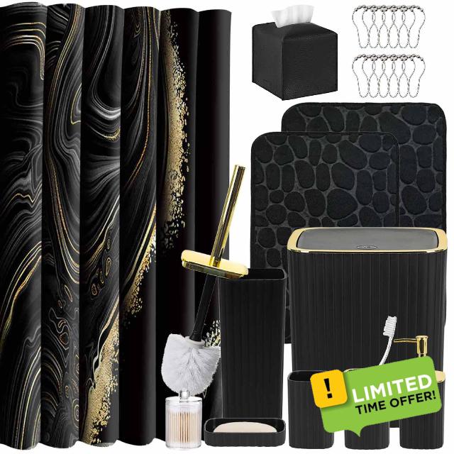 Bathroom Accessory Set with Shower Curtain and Rugs 23Pcs
