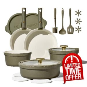 Carote 21pcs Ceramic Cookware Set with Detachable Handles