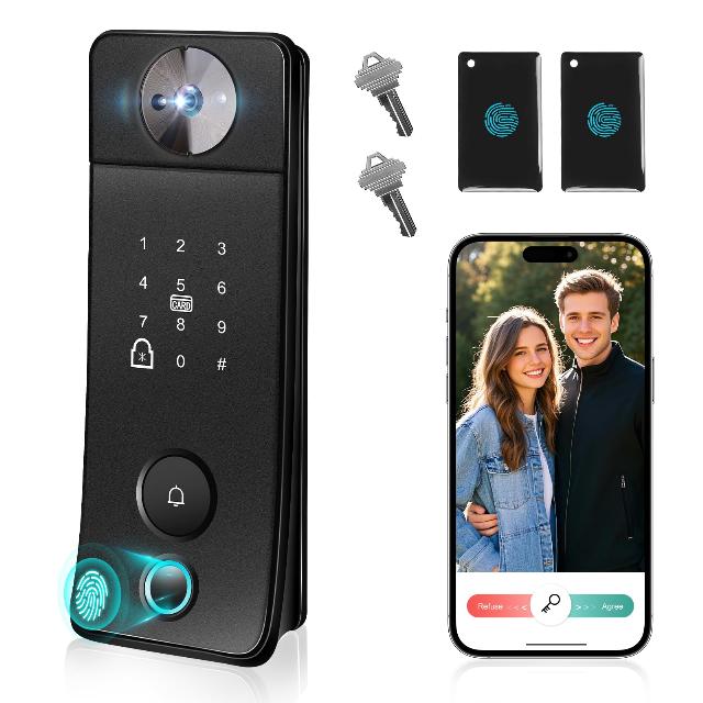 Smart Lock with Camera & Doorbell 6in1 Keyless Entry (Fingerprint/APP/Keypad Code/NFC/Temp Code/Key)