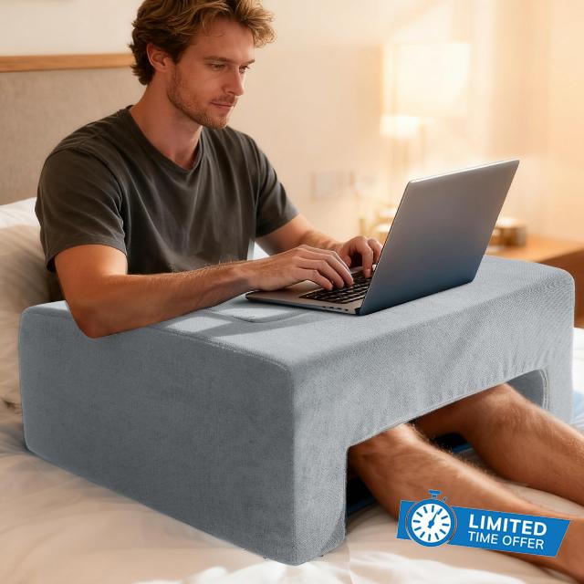 Reading Pillow for Gaming Lap Desk Pillow for Laptop with Cup Holder Pocket Foldable Memory Foam Bed Desk for Reading Working Crocheting Gaming Arm Rest on Bed/Sofa/Floor/Couch/Car(grey foldable)