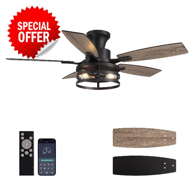 42 Inch Flush Mount Ceiling Fans with Lights and Remote Control