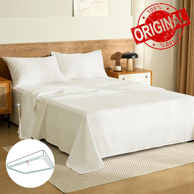 100% Egyptian Long-Staple Cotton Queen Bed Sheet Set with Drawstring and 360°Elastic for Tight Fit