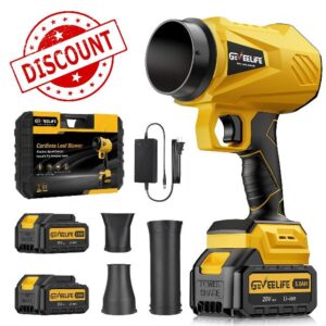 GEVEELIFE 2025 Upgraded Leaf Blower Cordless-800000 RPM Turbo Jet Blower with 2×5.0Ah Batteries & Fast Charger，Handheld Blower for Patio
