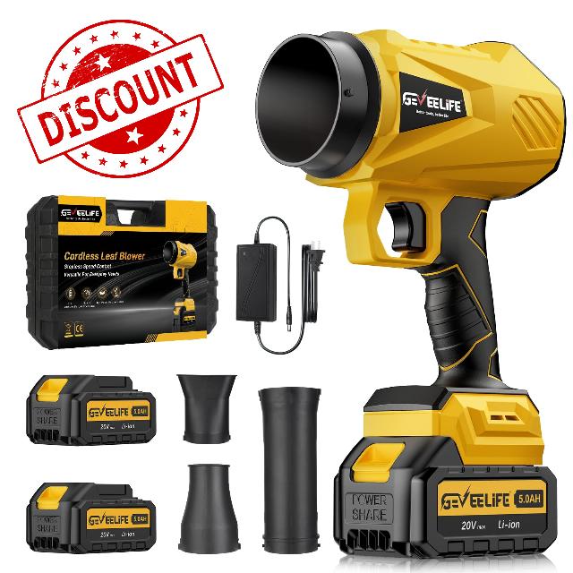 GEVEELIFE 2025 Upgraded Leaf Blower Cordless-800000 RPM Turbo Jet Blower with 2×5.0Ah Batteries & Fast Charger，Handheld Blower for Patio