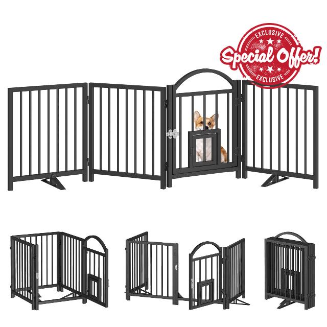 HOOBRO 4 Panel Freestanding Dog Gate with Door