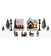 MerryPulse Christmas Village Houses, Resin Snow Village with Lighted and Musical Carousel and Ice...