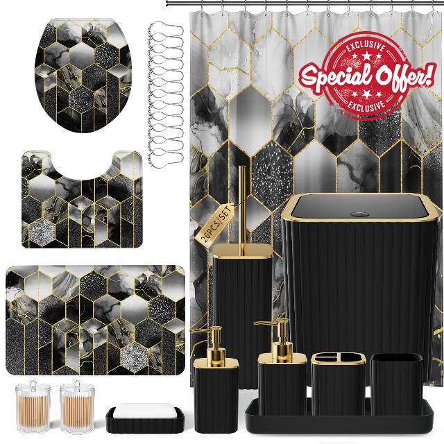 Bathroom Set - 26PC Bathroom Set with Shower Curtain and Rugs