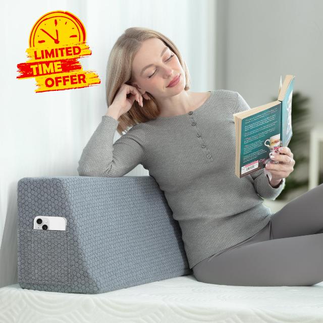 Wedge Bolster Pillow - Ergonomic Memory Foam Reading & Gaming Pillow for Back