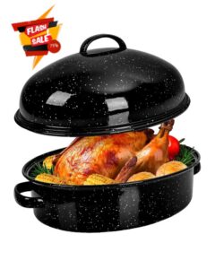 Enamel Granite Roasting Pan with Lid 18 Inch with Rack