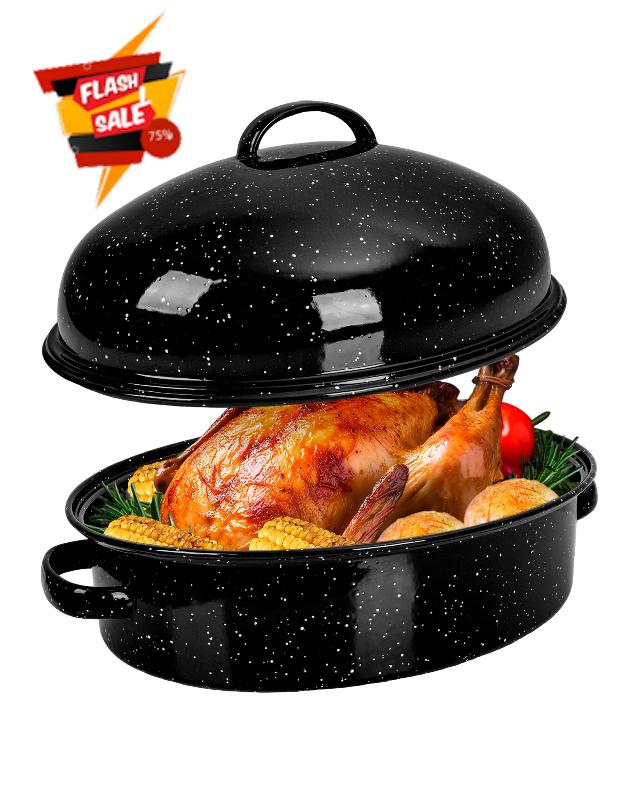 Enamel Granite Roasting Pan with Lid 18 Inch with Rack