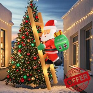 2025 Hanging Christmas Inflatable Santa 8FT Climbing Santa Claus with Gift Bag Inflatables Christmas Outdoor Decoration Xmas Santa Blow Up Decor with Built-in 9 LEDs for Holiday Party Yard Garden Law