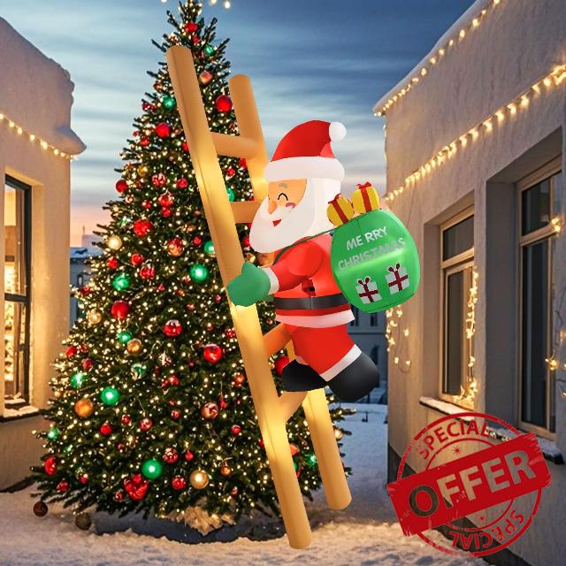 2025 Hanging Christmas Inflatable Santa 8FT Climbing Santa Claus with Gift Bag Inflatables Christmas Outdoor Decoration Xmas Santa Blow Up Decor with Built-in 9 LEDs for Holiday Party Yard Garden Law