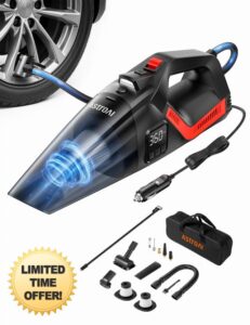 AstroAI 4-in-1 Car Vacuum Cleaner and Tire Inflator Portable with Accessories Air Compressor Digital Dual Values Display